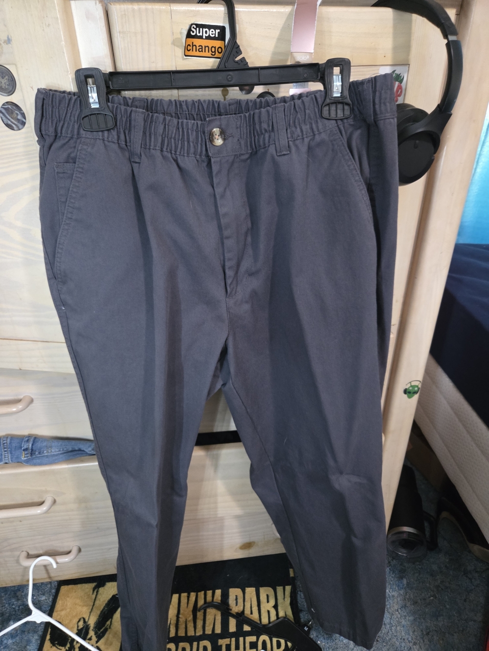Haband Men's Elastic Waist Straight-Leg Chinos - Charcoal